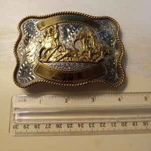 Silversmith Collection Award Belt Buckle Gold Silver Team Roping Western Vtg EUC